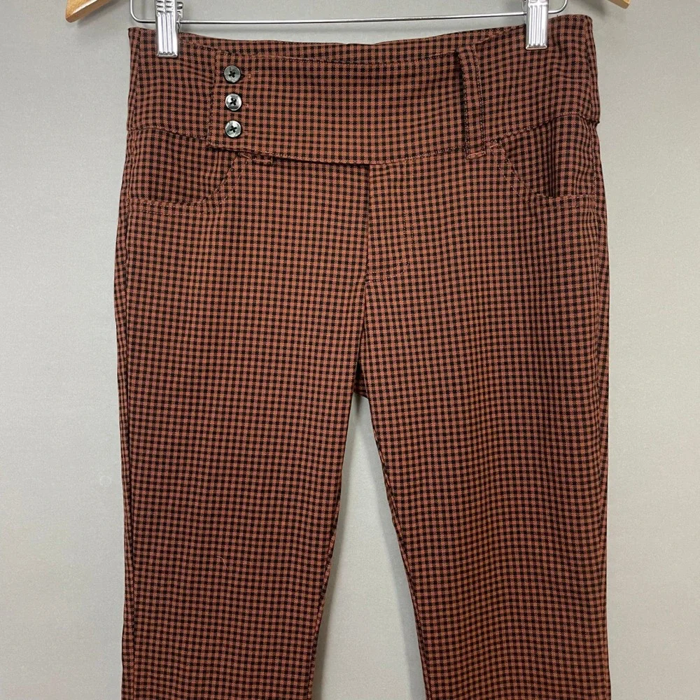 Urban Outfitters Pants Gingham Plaid Black Brown Flared Leg Size 2 Preppy Retro